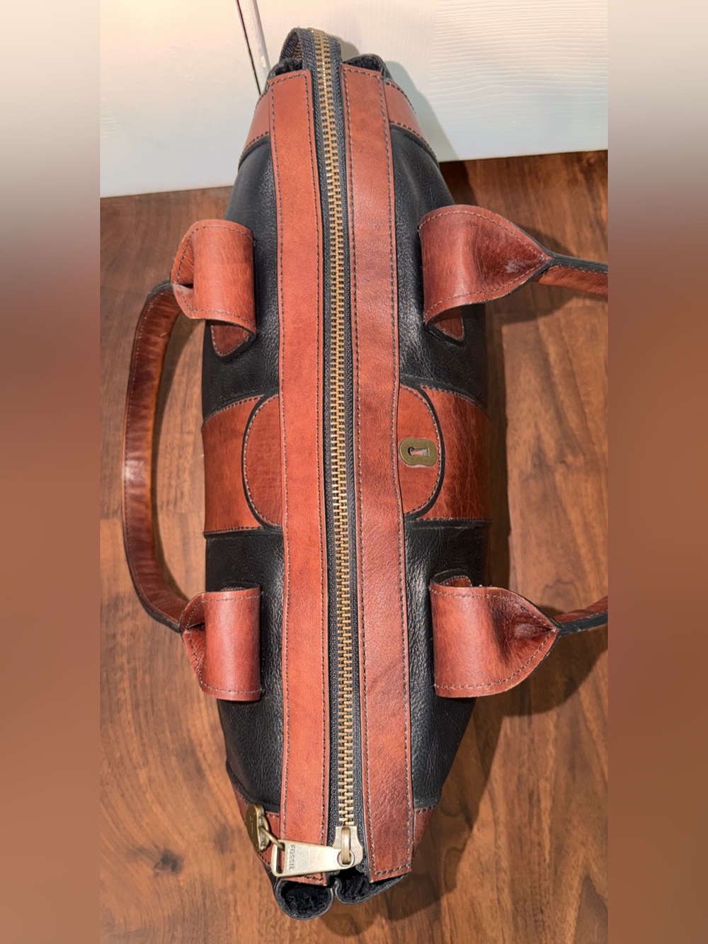 FOSSIL Reissue Weekender Black/ Brown Leather Satchel Shoulder Bag - Picture 3 of 16